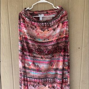 Floral Pink Red Aztec Print Maxi Skirt